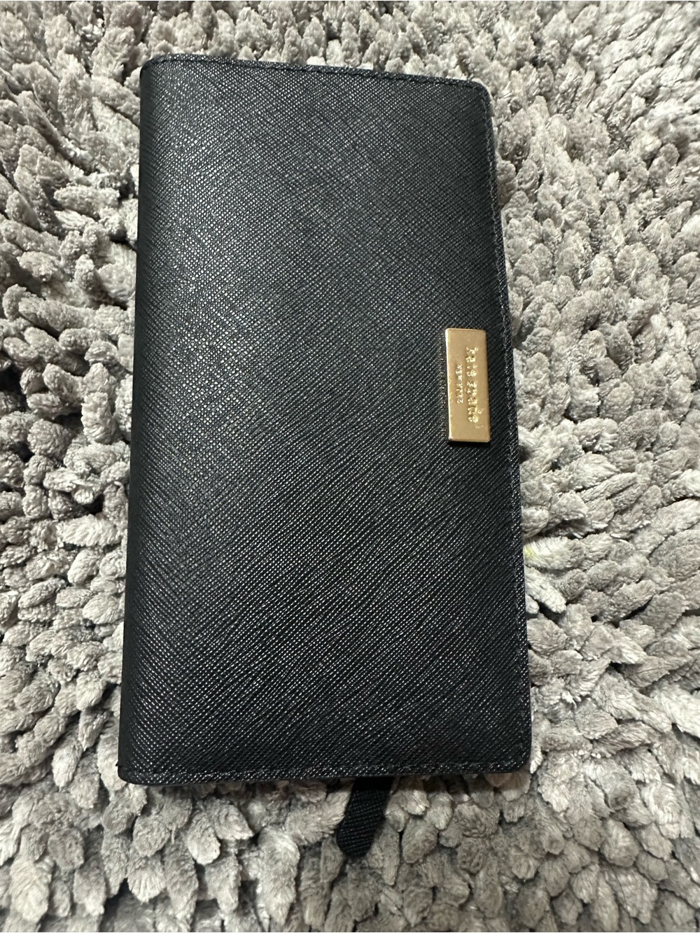 kate spade Black Saffiano Leather Continental Wallet with Gold Plaque
